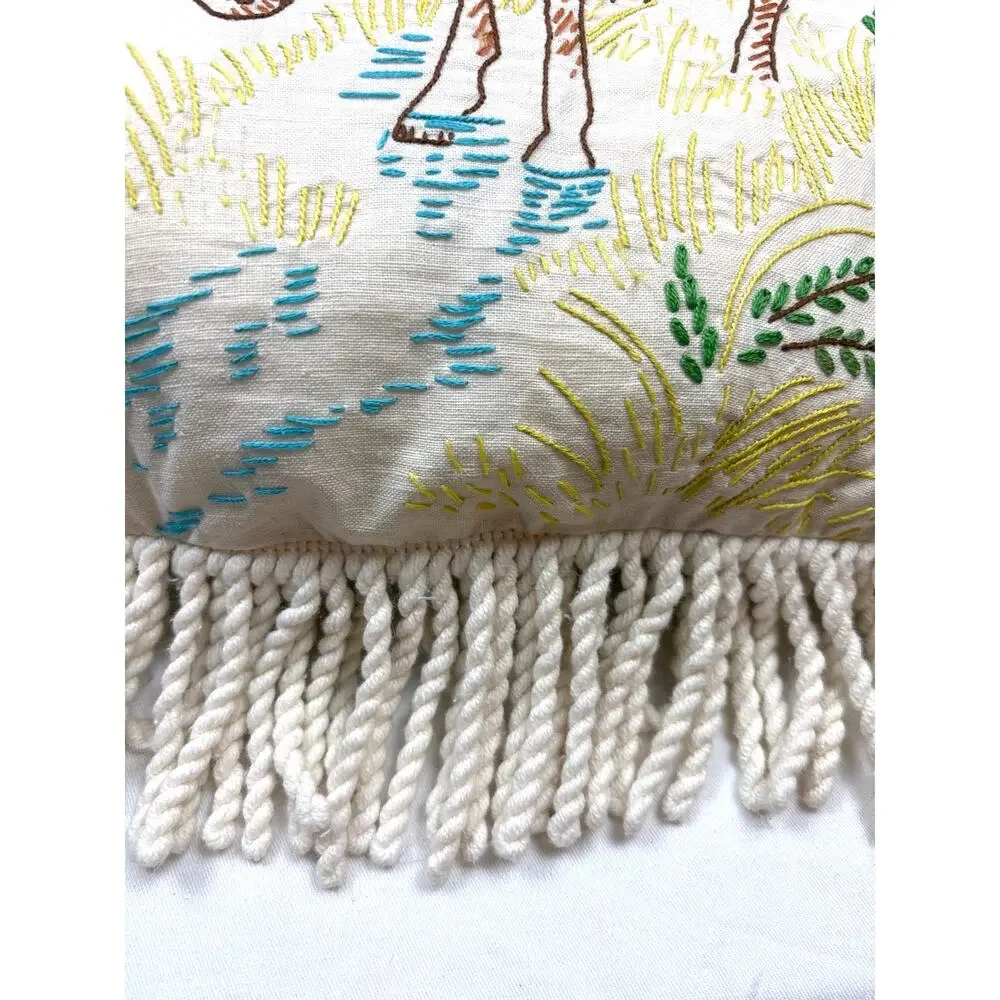 Hand-crafted Rustic Equestrian Fringed Throw Pillow Horse Design Vintage 1980s